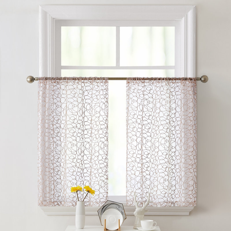 Ketaki Abstract Tailored Cafe Curtain, Taupe, 30" W x 45" L