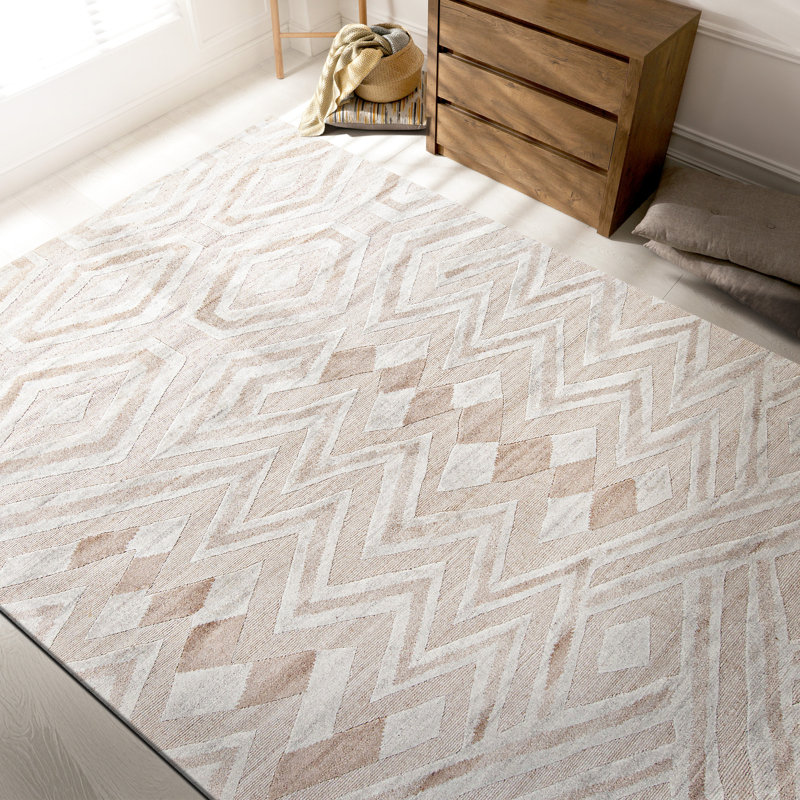 Tapis beige noué à la main de haute qualité, Rectangle 6 pi x 9 pi