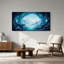 «Teal Glowing Cave Tunnel View of Misty Mountains», art mural sur toile-1286017479