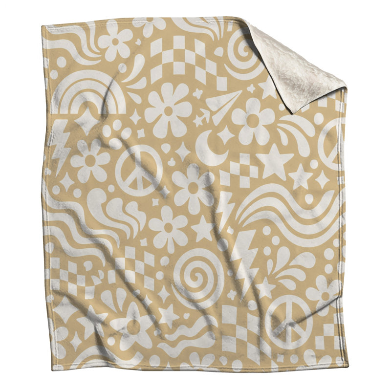 Beige Retro Symbols Blankets, 60in W x 80in H