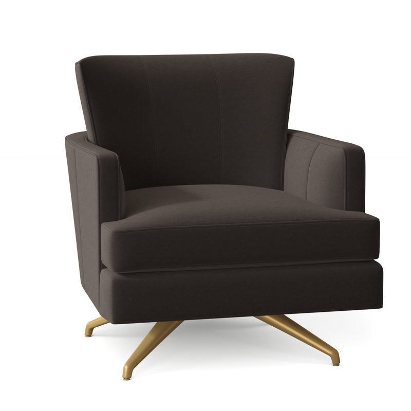 Kyle Swivel Armchair, Brushed Brass, 1181 Pearl Genuine Leather