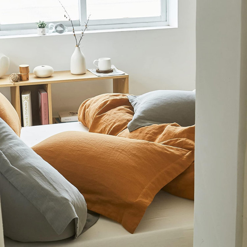 100% Linen Pillow Case Set Of 2, Pillow Covers With Overlap Closure, Luxury Breathable Pillowcases Suitable For All-Season