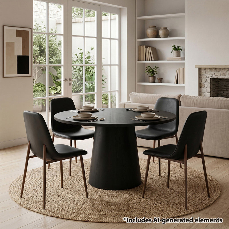 Ensemble de table de salle à manger extensible 47 "à 83" avec chaises en similicuir, Noir
