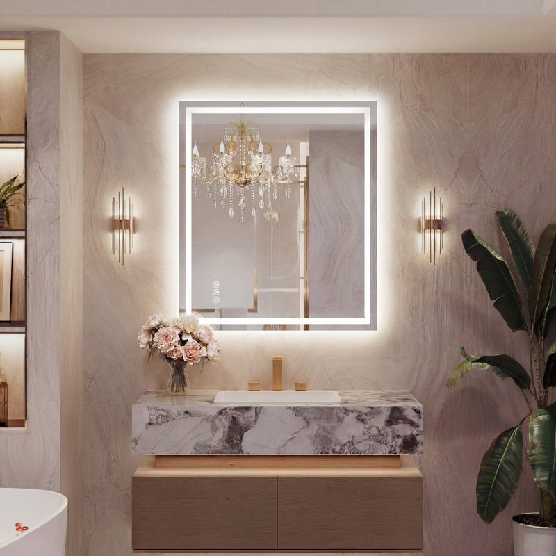 Lunara UL Certified Front Light and Backlit LED Anti-Fog Bathroom Vanity Mirror 5mm Premium Tempered Glass, 36" x 30"