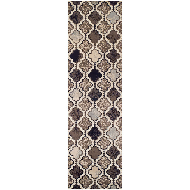 Tapis ivoire quadrilobe résistant aux taches, Tapis de couloir 2 pi 8 po x 10 pi