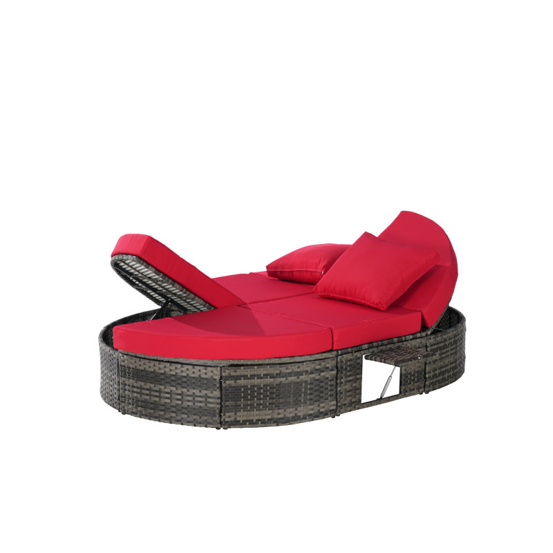Outdoor Patio Daybed With Adjustable Backrests And Foldable Cup Trays, Reclining Outdoor Lounger With Cushions And Pillows For Backyard, Poolside