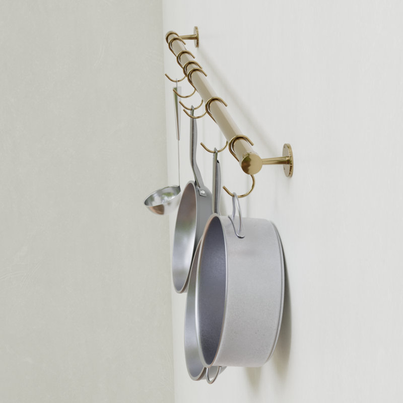 Support à casseroles mural en laiton, Laiton poli, H 3,94 po x l 19,38 po x P 2,87 po