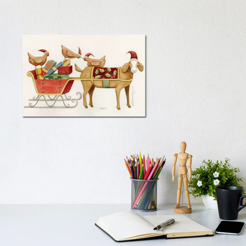 Goat With Cart Of Chicken Gifts by Teresa Kogut - Gallery-Wrapped Canvas Giclée on Canvas, 20.32 cm H x 30.48 cm W, Canvas
