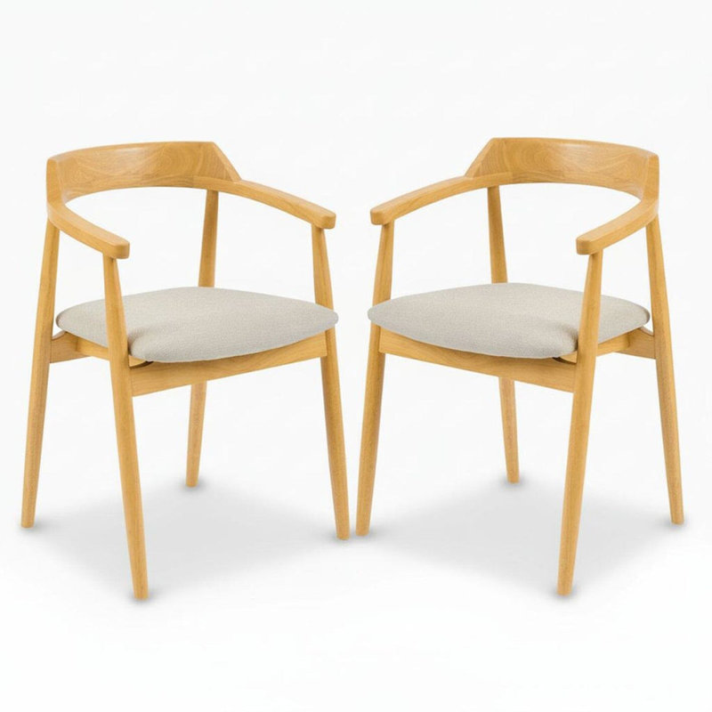 49cm H Upholstered Low Back Armchair, Pale oak, Fawn Linen