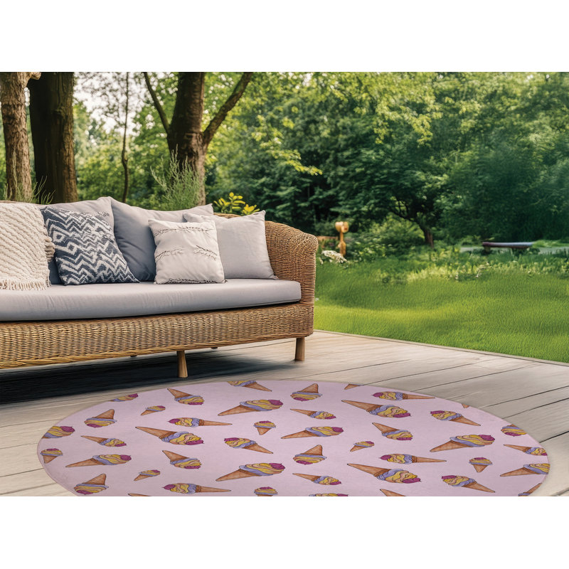 Summer Ice Cream Outdoor Rug, Round 5'