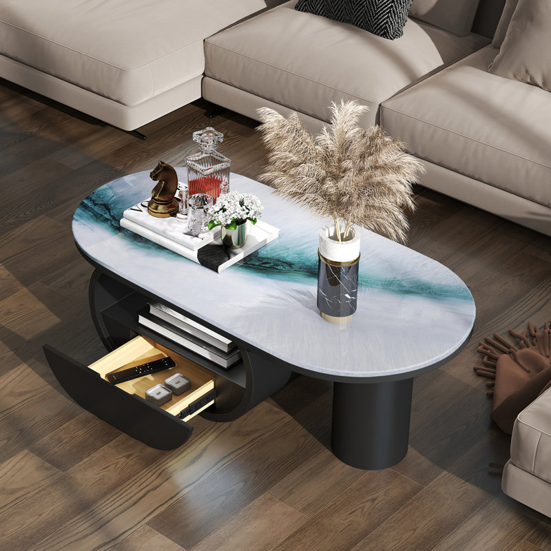 Solid Coffee Table with Storage, Green/Black