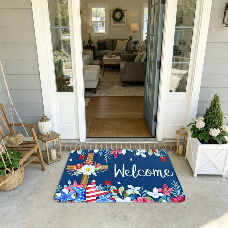 Tapis de bienvenue Patriotic Cross Floral
