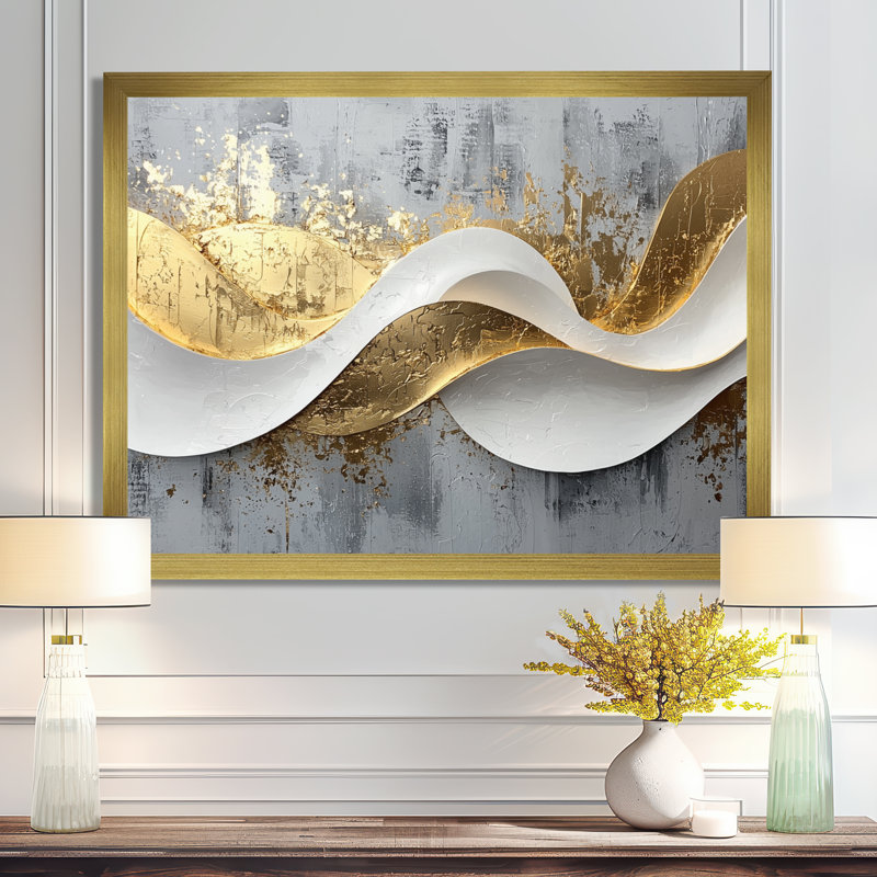 Amick V - Abstract Large Wall Art, 30" H x 40" W, Single Picture Framed, Gold