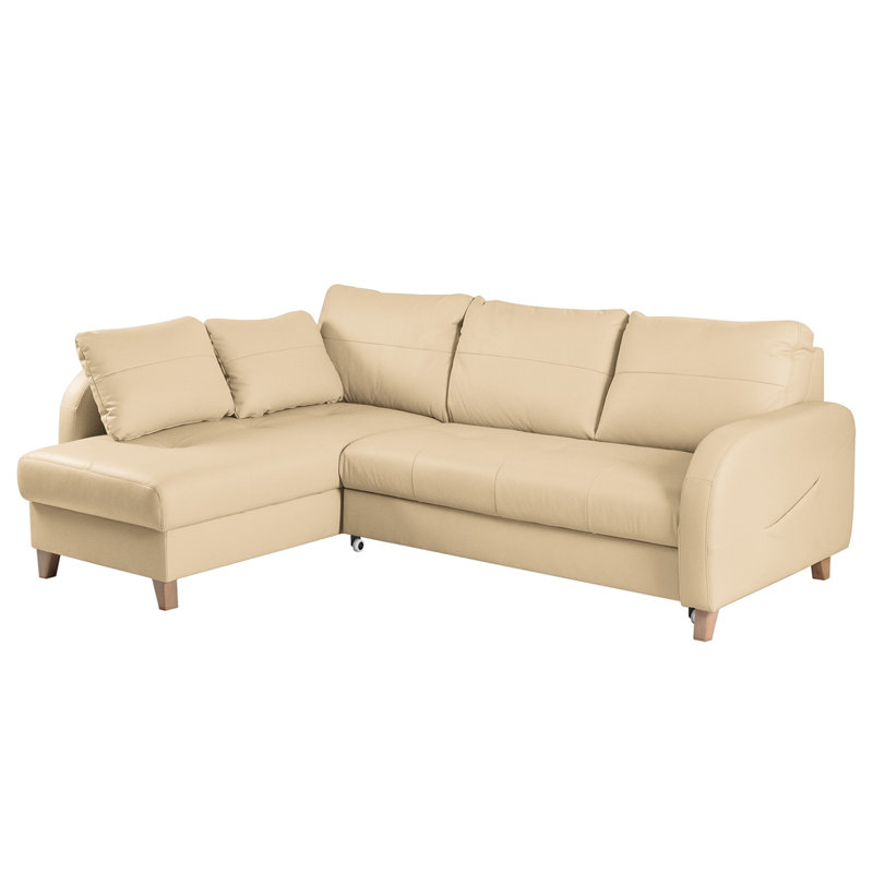 Alvaretta Leather Corner Sofa with Sleeping Function and Underseat Storage , Beige, Left Hand Facing