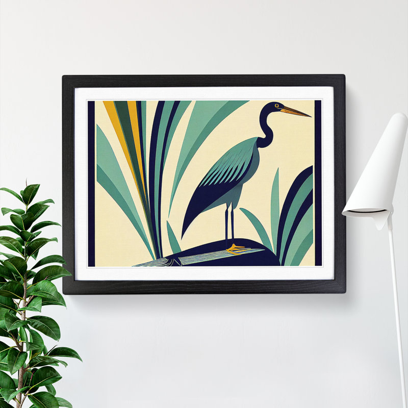 Heron Bird Abstract - Single Picture Frame Print, 25cm H x 34cm W x 2cm D, Black