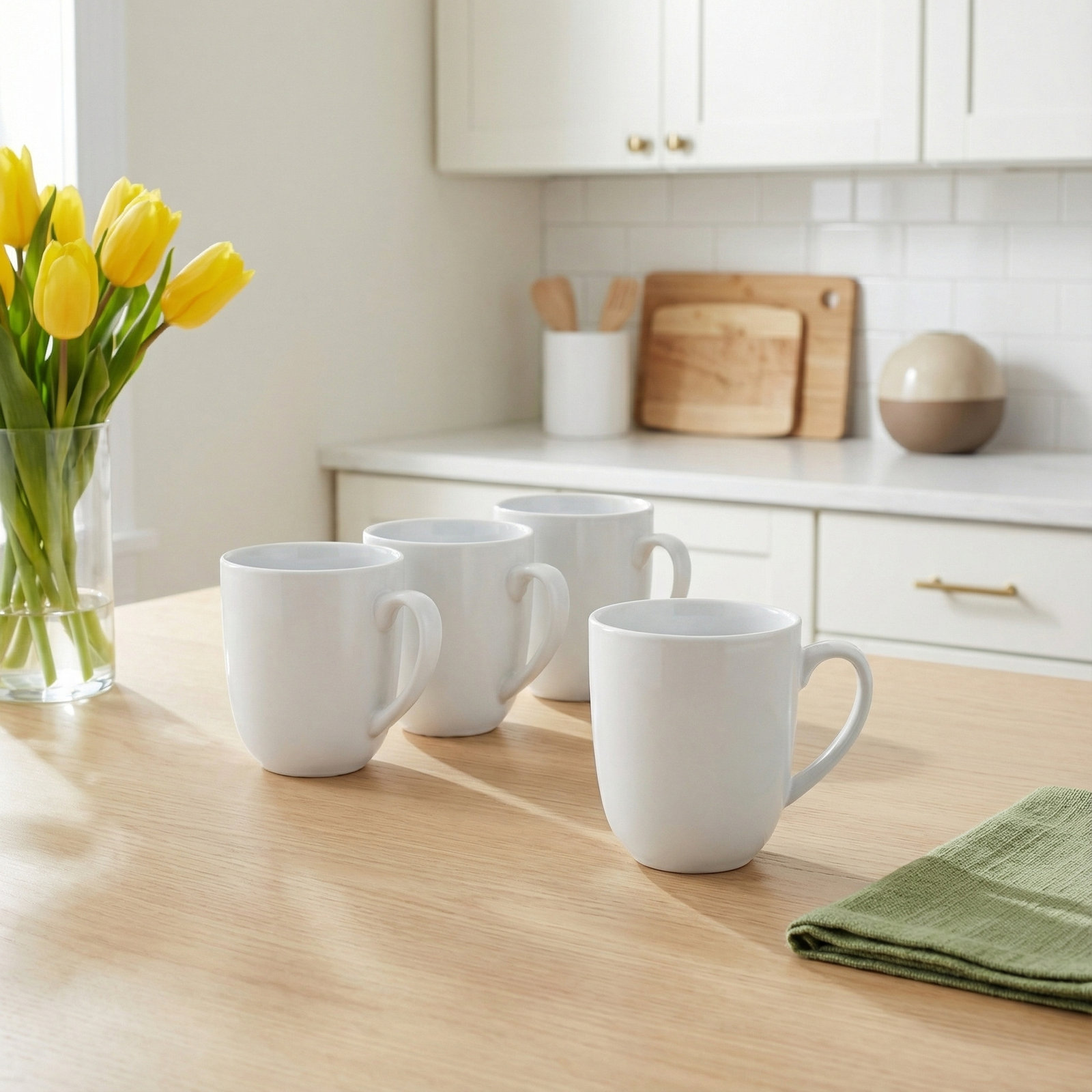 over&back Coupe Semi-Matte Hand-Finished Stoneware Mugs, White