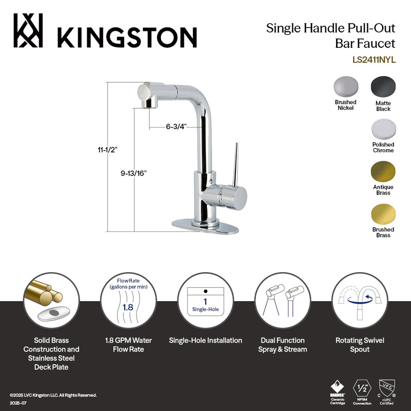 Kingston Brass New York Single-Handle 1-Hole Deck Mount Pull-Out Sprayer Bar Faucet, Antique Brass