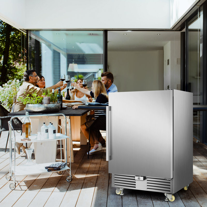 24“W 190 Cans Outdoor Stainless Steel Beverage Refrigerator with LED Lighting, Removable Shelves, and Temperature Memory - IPX4 Waterproof, Rust-Resistant, Built-In or Freestanding for Home/Commercial Use