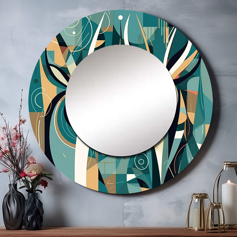 Quierra Green Beige Abstract Deer Portrait - Deer Mirror, Modern Round Unique Wall Mirror, Printed Metal Art, 23" x 23"