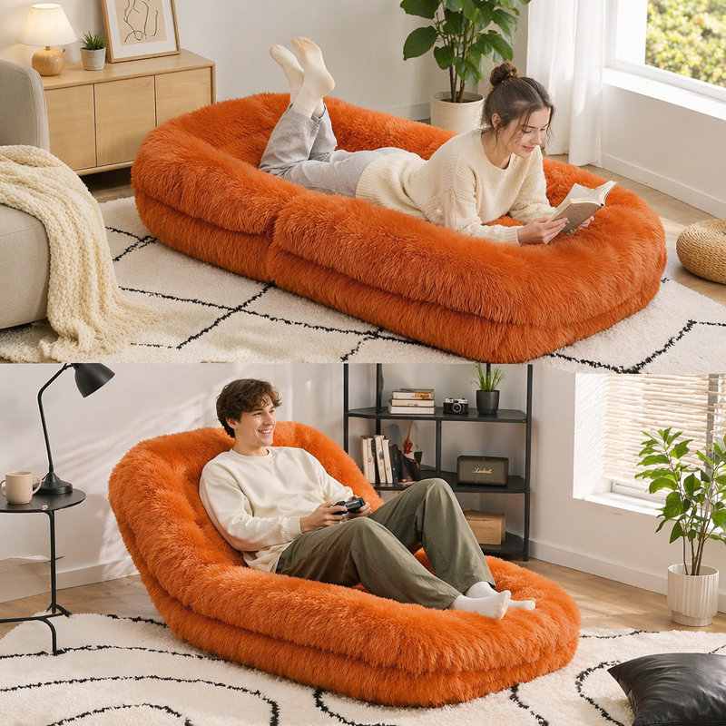 Lit pour chien, canapé paresseux, convertible réglable à 5 positions, Orange
