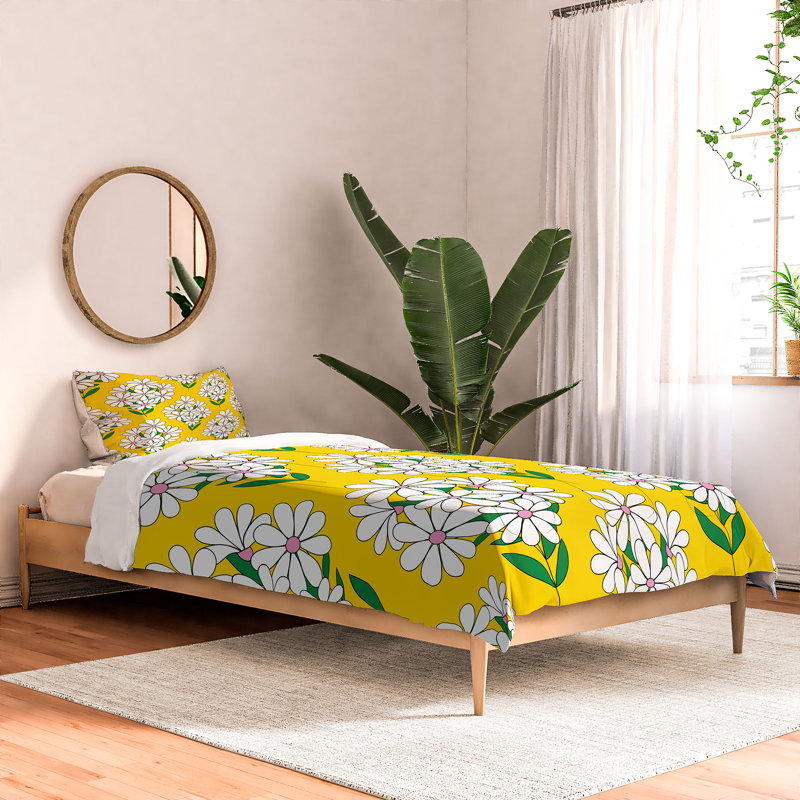 Ensemble d'édredon en coton jaune / blanc / vert Jenean Morrison, Édredon simple extra long + 1 taie décorative st