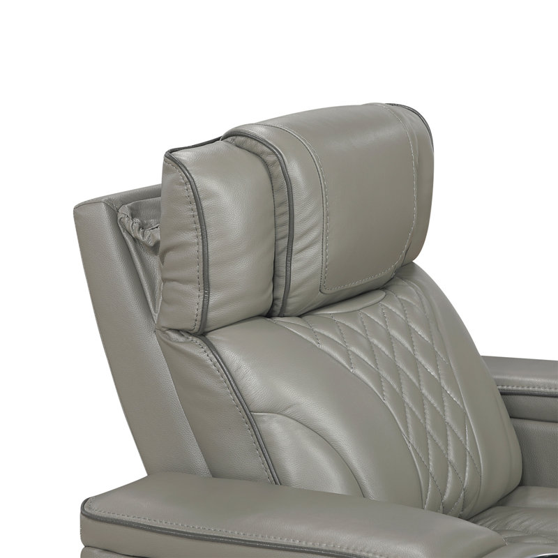 Canapé inclinable électrique deux places avec porte-gobelets centraux rabattables, cuir gris, L 84,5 po, Grey Faux Leather