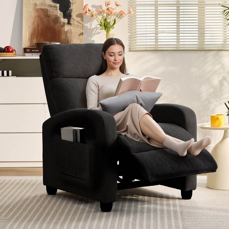Fauteuil inclinable manuel de 27 po de large avec dossier et dossier (ensemble de 2), Mélange de lin noir