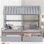 Lit plateforme simple avec deux tiroirs pour lits partagés pour garçon et fille, combinaison de 2 lits simples côte à côte, gris