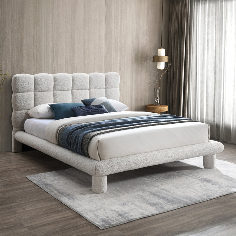 Deco Tufted Panel Bed, Full / Double, Cream Boucle Fabric
