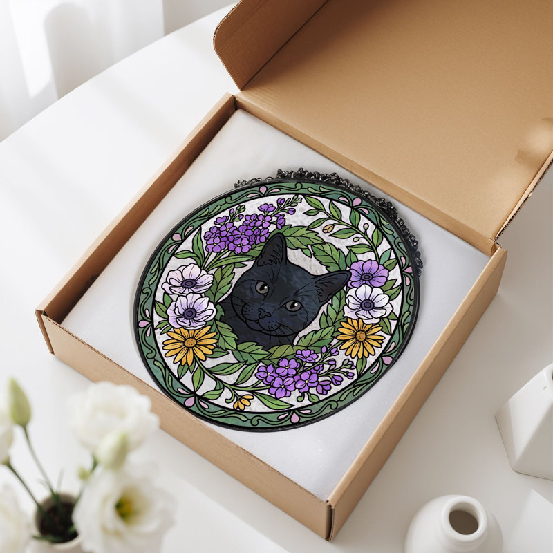 Vitrail floral pour chat en vitrail ， 7,8H, H 7,8 po
