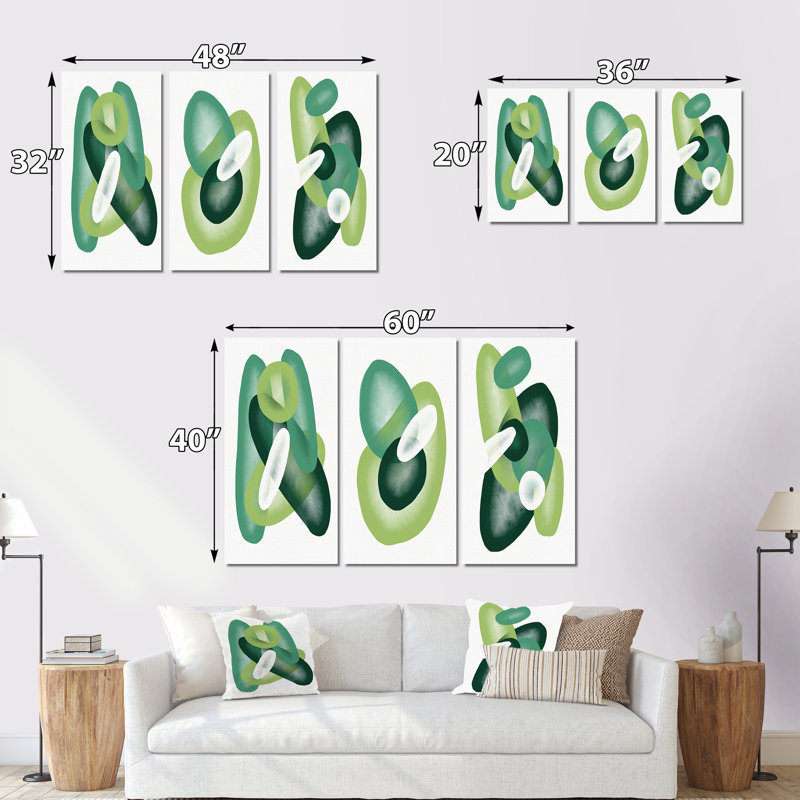 Minimalistic Abstract Shapes In Retro Gradients XI - Mid-Century Modern Art Set Of 3 Pieces, 28" H x 36" W