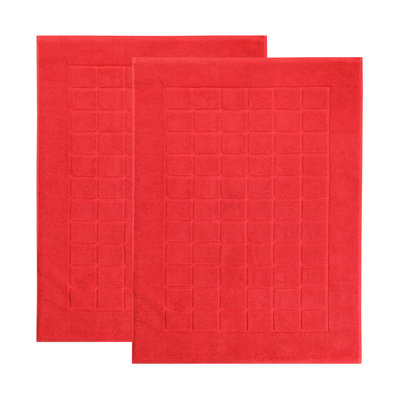Nora Cotton Terry Solid Absorbent Thick Checkered Washable Bath Mat Set Of 2