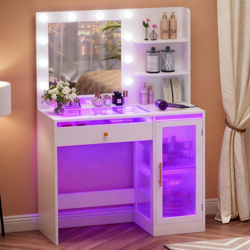 Meuble-lavabo avec miroir et lumières Roxaurx Rgb
