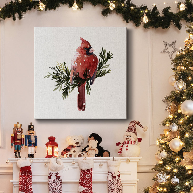Cardinal avec neige I sur toile, H 16 po x l 16 po x P 1,5 po