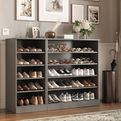 100% Solid Wood Open Shoe Storage Cabinet with Adjustable Shelves, Space Saving Modular Entryway Organizer, 48" W x 35.75" H