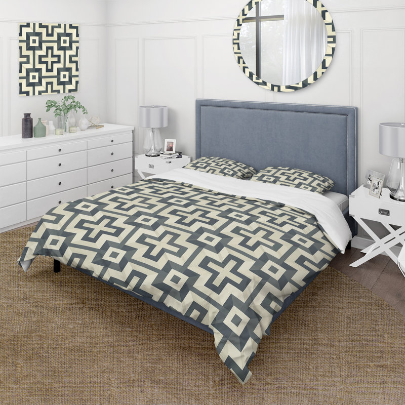 Ensemble de housse de couette gris beige Midcentury Maze I - Midcentury Maze