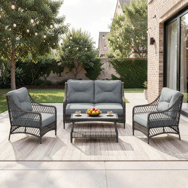 Lyon Rattan Sofa Seating Group with Cushions, Grey