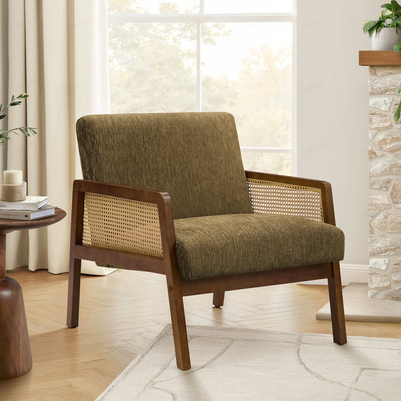Chaise d'appoint, 30 po, rembourré, salon, chambre à coucher, tissu, bois massif, Polyester brun