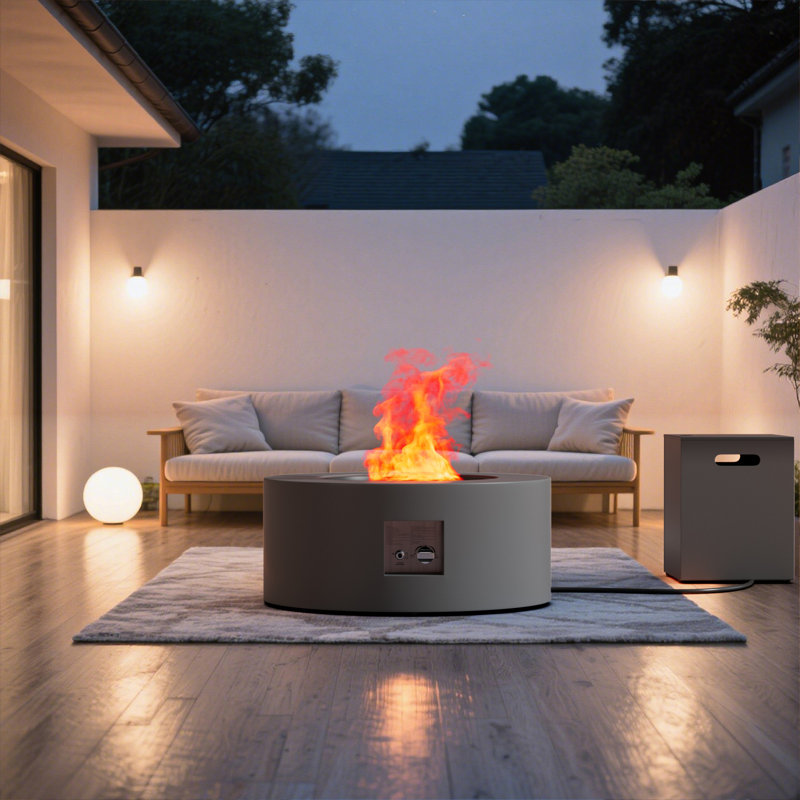 30'' Round Steel Propane Smokeless Fire Pit Table With Lid, Dark Gray