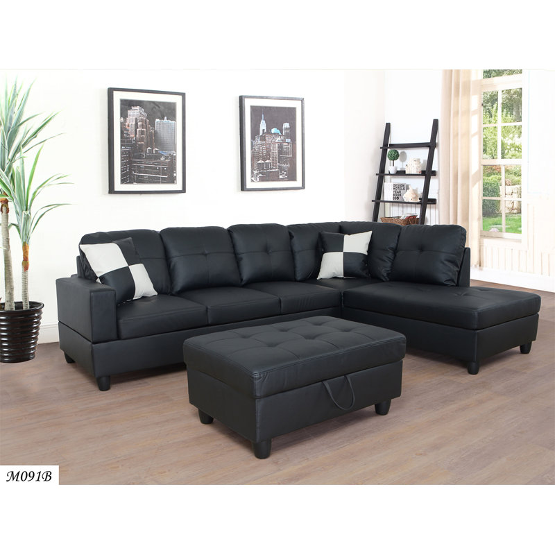 Aireanna 103" Wide Sofa Chaise, Black Faux Leather 2