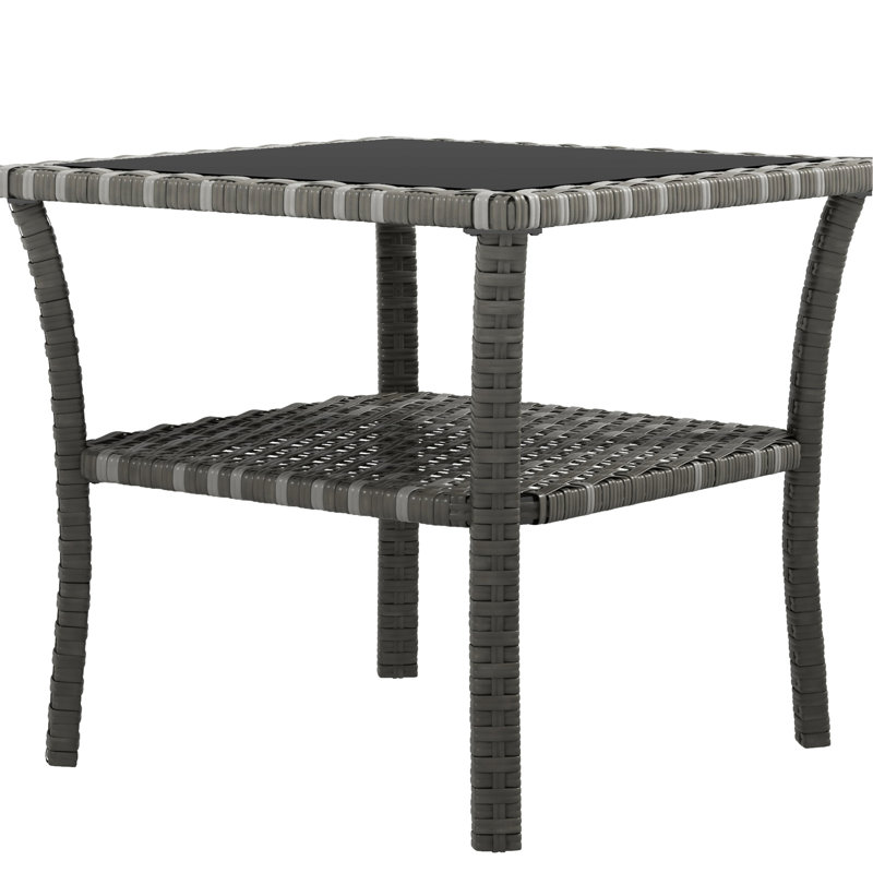 2 Patio Coffee Table, Tempered Glass Top, Pe , Grey, Outdoor Storage, Aluminum Frame Grey Table With Square