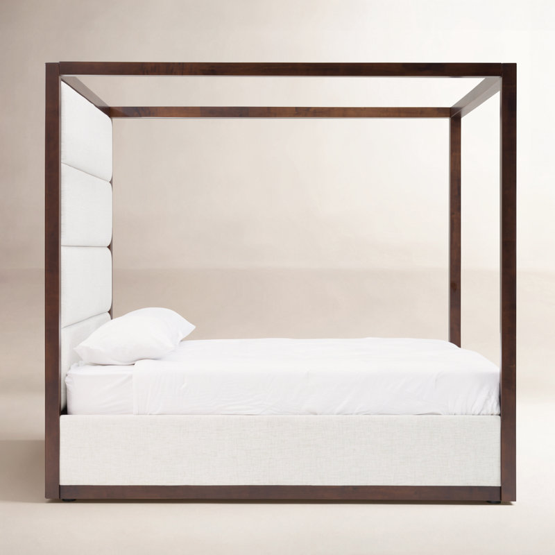 Langley Tufted Canopy Bed, King, Cherry/Light Gray