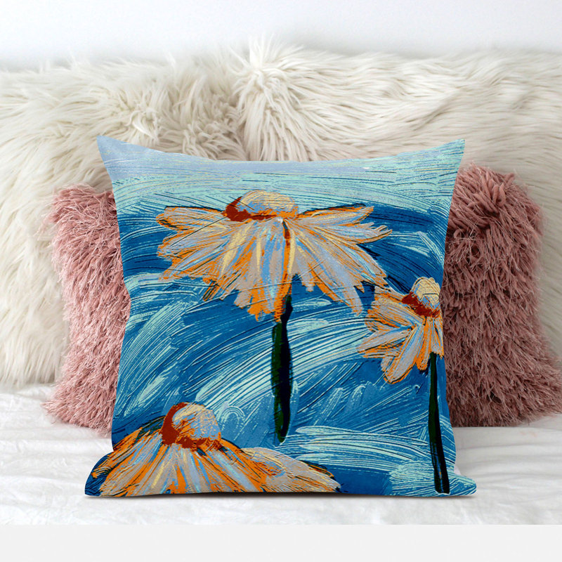 Floral Outdoor Reversible Throw Pillow, Blue/Orange, 20" x 20"