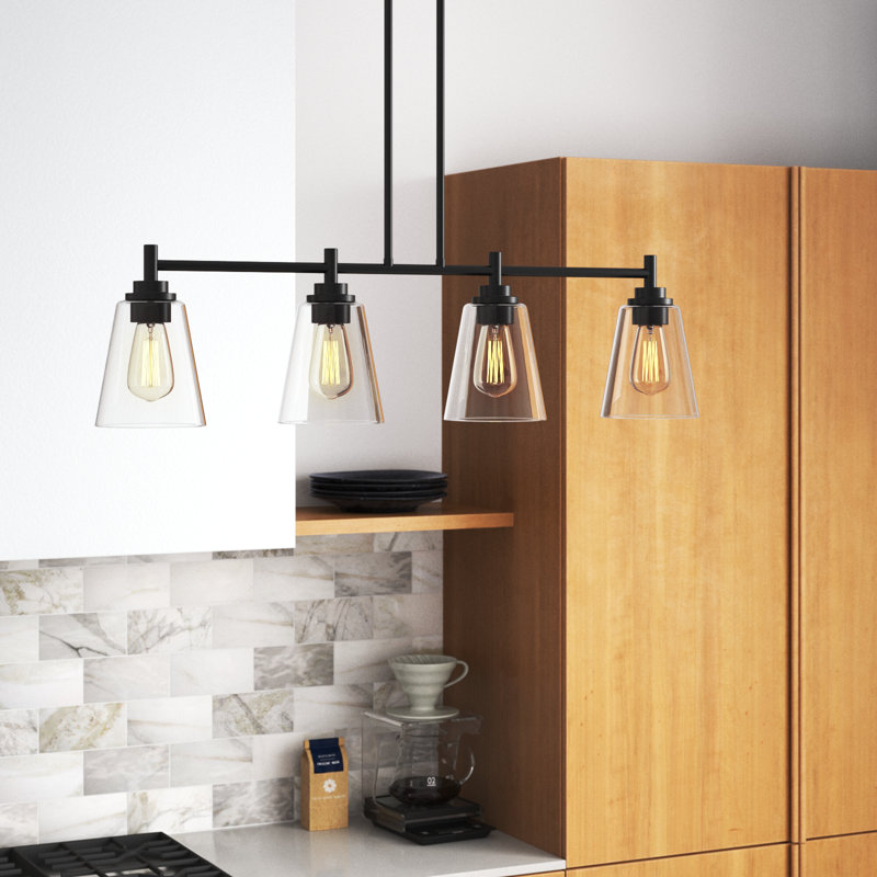 Washington Mews 34" W Metal 4-Light Kitchen Island Pendant with Clear Glass Shades , Matte Black
