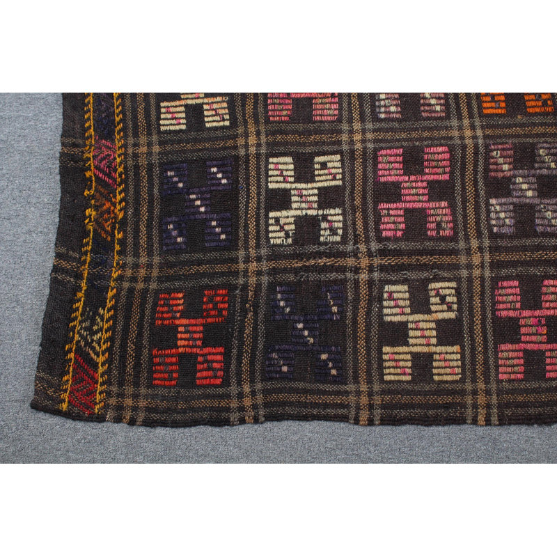 Grand tapis kilim turc: brodé rétro et idéal pour rehausser l'élégance de la chambre à coucher