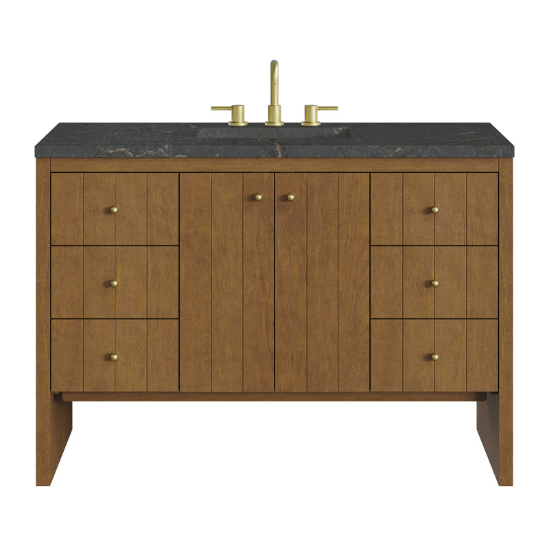 Hudson 48" Single Bathroom Vanity Set, Parisien Bleu, 8" Widespread, Honey Oak
