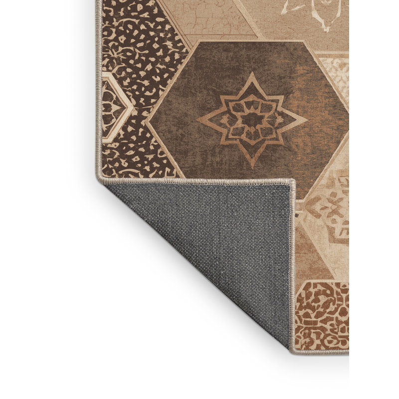 Tapis moelleux moelleux d'inspiration marocaine en brun et beige, 8 x 12