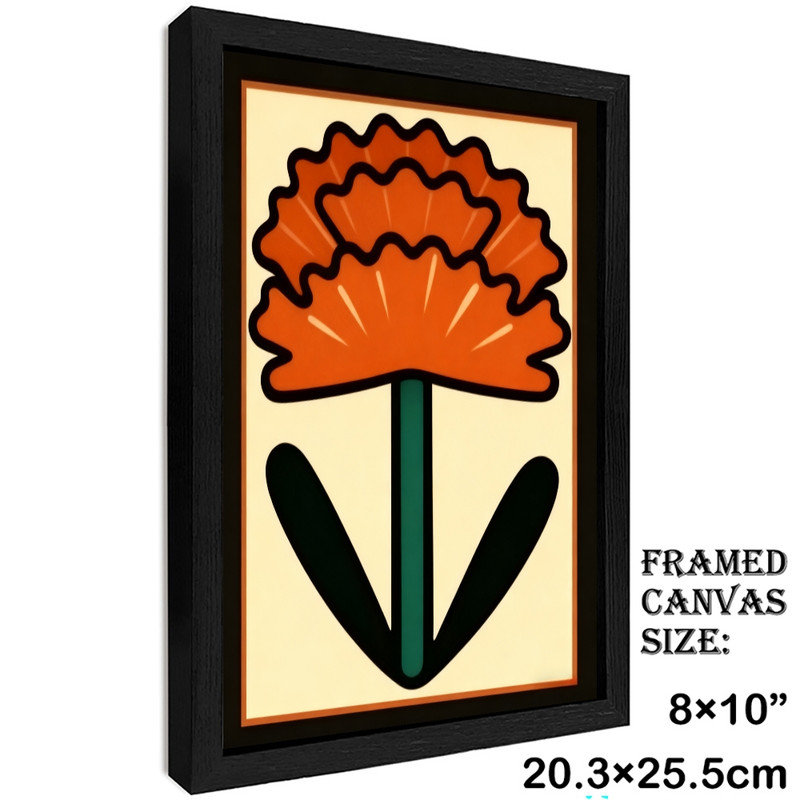 Black Framed Retro Floral Wall Art - Bold Mid-Century Modern Boho Decor Framed Prints, 11" H x 9" W