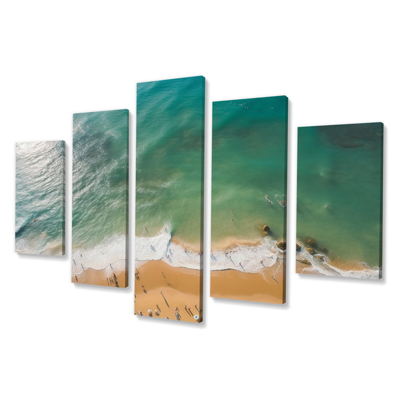 «Green Coastal Waves Aérienne vue I», ensemble d'art mural multi-panneaux plage et océan
