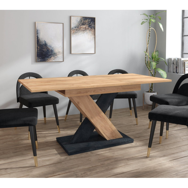 Enzo Extendable Dining Table, Oak Top/Black Base
